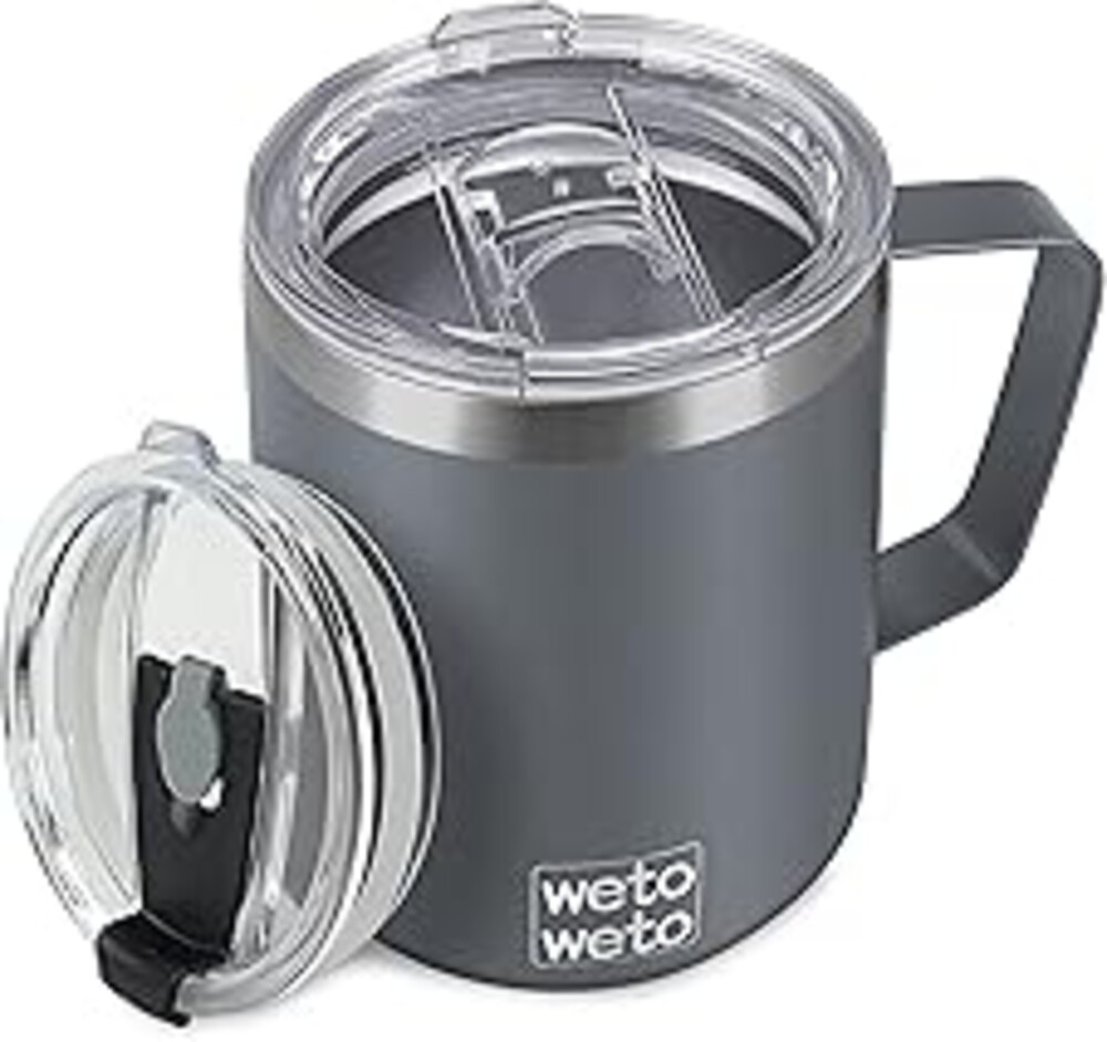 WETOWETO 14 oz Coffee Mug, Vacuum Insulated Camping Mug with Lid, Double Wall Stainless Steel Travel Tumbler Cup, Coffee Mugs Outdoor, Powder Coated Cool Grey