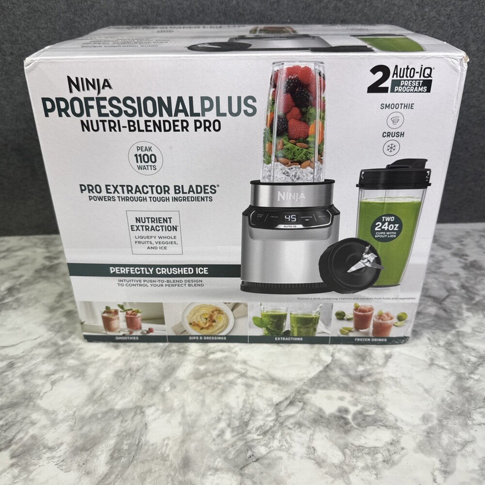 Ninja BN401 Nutri Blender Pro with Auto-iQ, 1100W Motor, (2) 24oz Cups NEW