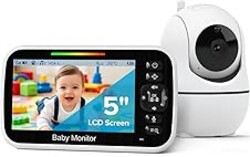 GoodBaby 5" Baby Monitor with Camera and Audio, No WiFi Secure Camera, 30-Hour Battery, Remote PTZ, Auto Night Vision, Room Temperature, Two-Way Audio，Lullabies，960 ft Range