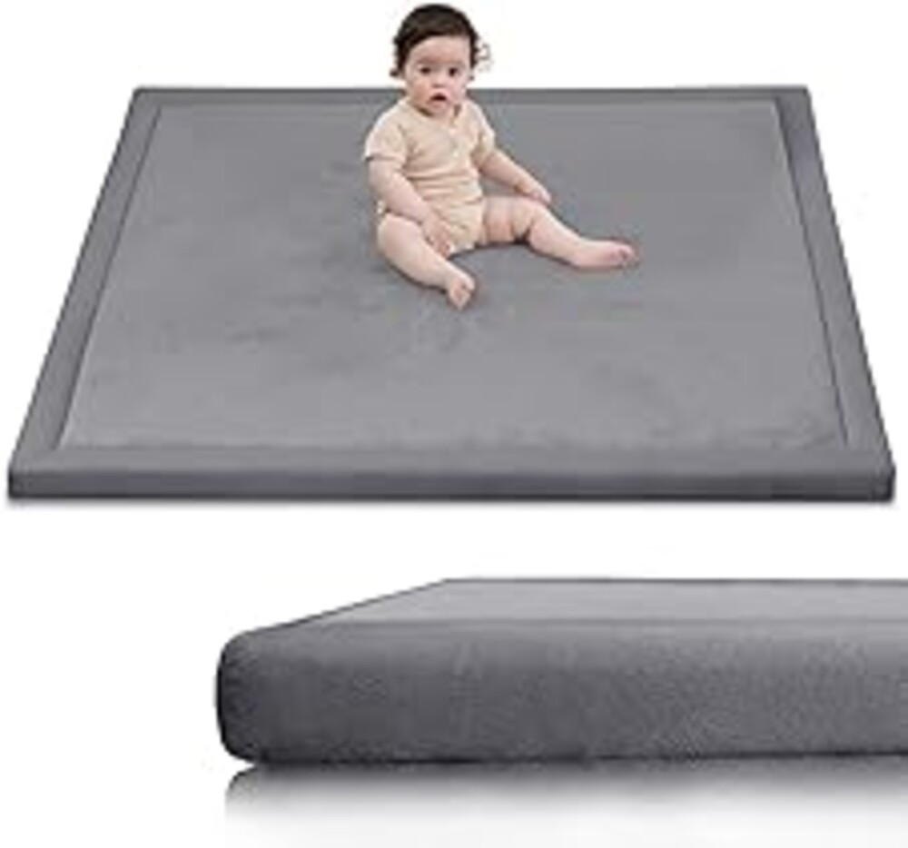 Huloo Sleep Ultra Soft Baby Play Mat for Floor,1.3" Thick Elasti-Foam 50x50 Playpen Mat for Toddlers Infant kids,Non-Slip Backing Safe for Crawling&Tummy Time,Tatami Style (Dark Grey)