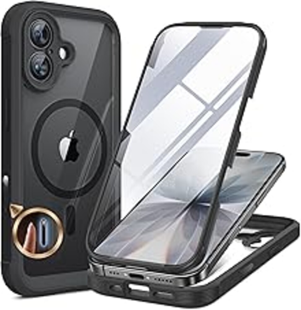 Miracase for iPhone 17 Case 6.3'', Full-Body Bumper Military Drop Protection Outdoor Phone case with Built-in Glass Screen &Camera Control,Easy Installation,No Gap,Compatible with MagSafe,Black