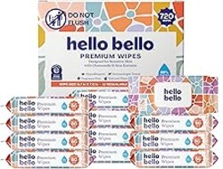 Hello Bello Premium Wipes, Designed for Sensitive Skin with Chamomile & Aloe Extracts, Flower Pop (12 Resealable Packets = 720 Total Wipes)