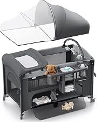 Obee Odee 4 in 1 Baby Bassinet, Pack and Play, Bedside Crib Sleeper, Diaper Changer - Comes with Mattress, Mosquito Net, Bottom Storage and Toy Bar for Newborn to Toddles