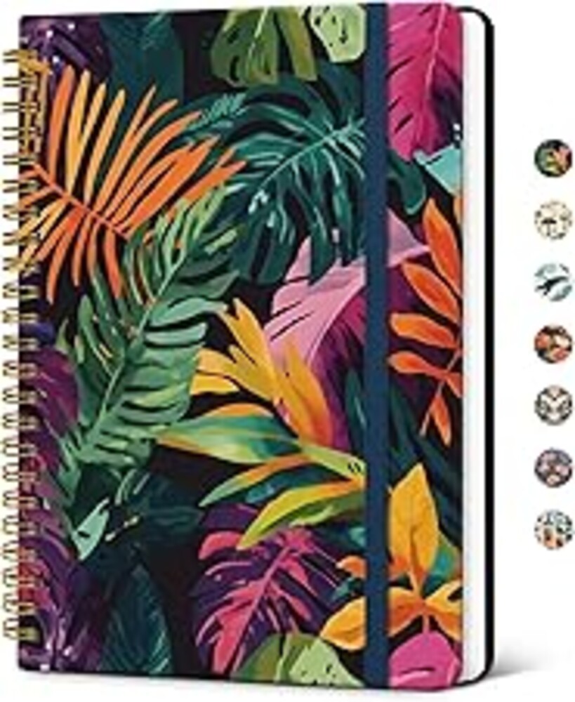 Taja Lined Spiral Journal Notebook for Women, A5 Cute College Ruled Hardcover Notebook for Work & Note Taking, Pretty Journal for Writing, 140 Pages, Tropical Palms