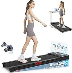 TRAILVIBER Walking Pad Treadmill with 12% 9-Level Auto Incline, 450 lbs Capacity RGB LED Screen, Bluetooth Speaker Under Desk Treadmill, Compact Treadmills for Home Hiking