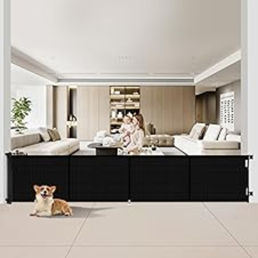 Miumoon 200 inch Retractable Baby Gates 37 inch Tall, Retractable Gate with Reinforced Strip Design to Prevent Crawling Through, 16 FT Outdoor Retractable Gates, Extra Wide Retractable Gate for Garage