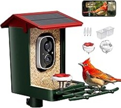Smart Bird Feeder with Camera Solar Powered, 2K HD Video, AI Bird Species Identification, Instant Arrival Alerts, Weatherproof Design for Effortless Birdwatching, Best Gift for BirdLovers, Red