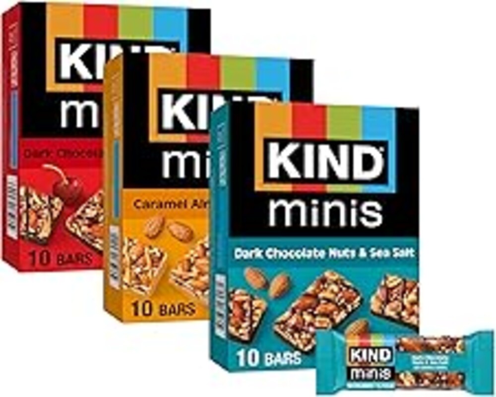 KIND Mini Healthy Snacks Bars Variety Pack, Gluten Free, Low Sugar, Low Calorie Snacks, Dark Chocolate Nuts and Sea Salt, Caramel Almond Sea Salt, Dark Chocolate Cherry Cashew, 30 Count
