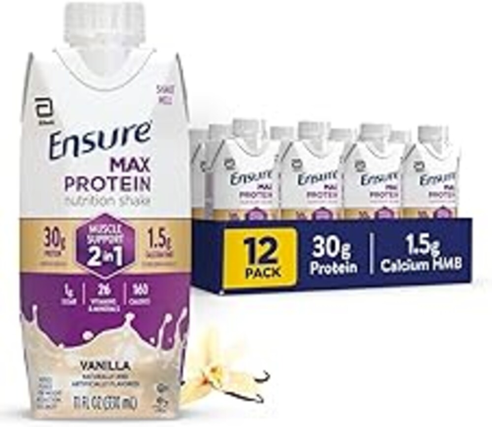 Ensure Max Protein Shake | 2-in-1 Muscle Support | 30g High Protein | HMB | 26 Vitamins & Minerals | Ready to Drink | Vanilla | 11 fl oz, 12 pack