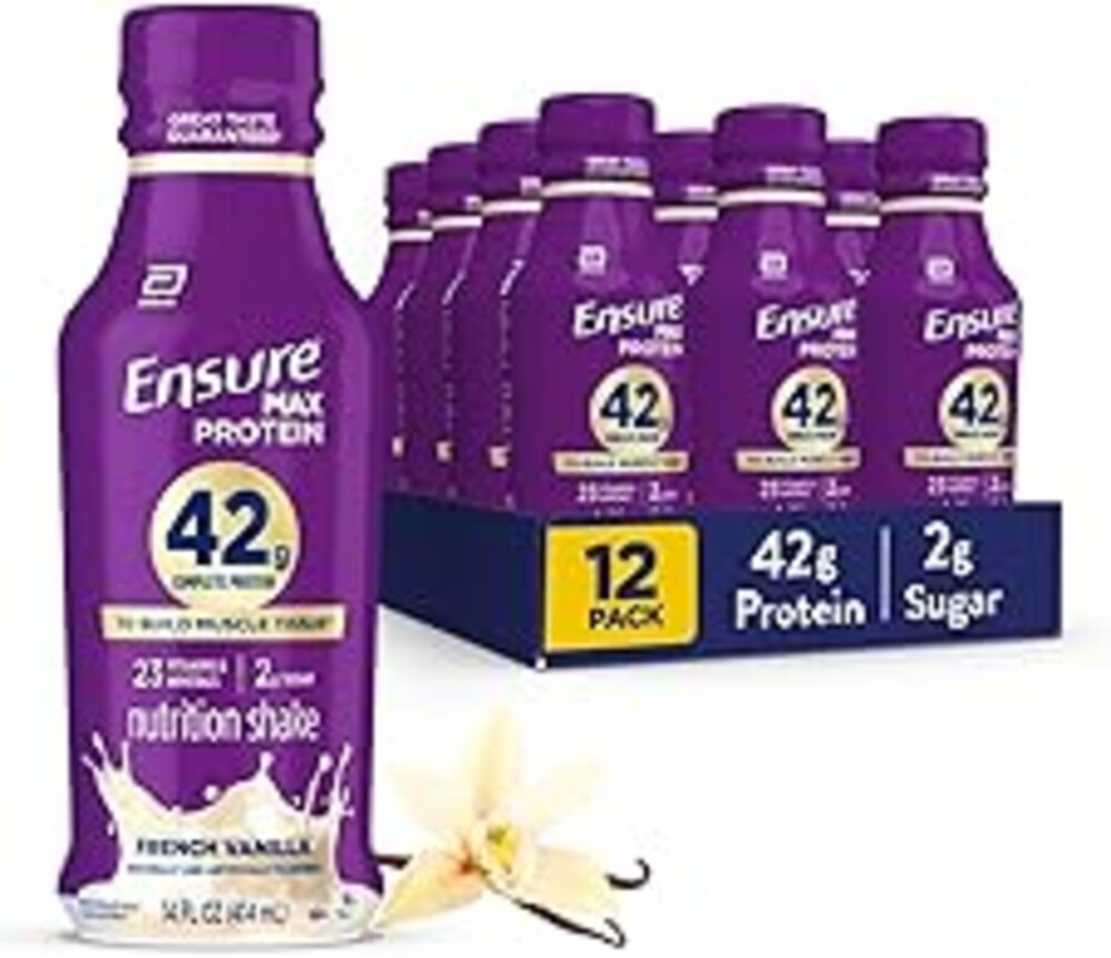 Ensure Max Protein Shake | 42g Complete Protein | French Vanilla | Ready to Drink | High Protein | 23 Vitamins & Minerals | 2g Sugar | 14 fl oz, 12 Pack