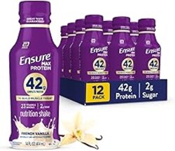 Ensure Max Protein Shake | 42g Complete Protein | French Vanilla | Ready to Drink | High Protein | 23 Vitamins & Minerals | 2g Sugar | 14 fl oz, 12 Pack