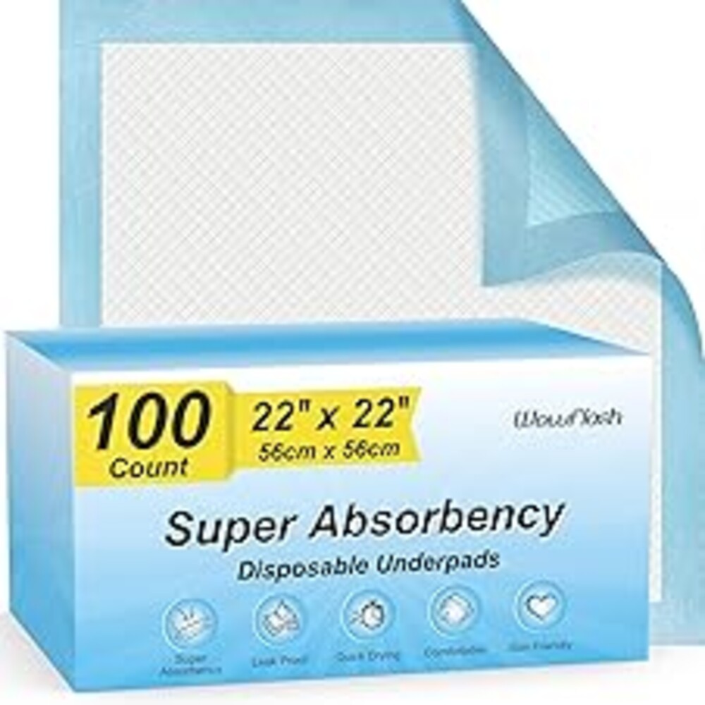 100 Count 22” x 22” Super Absorbency Disposable Underpads, Leakproof Quick Drying Disposable Pads for Baby, Puppy and Adults, Puppy Pads, Cat Pee Pads for Dogs, Potty Puppy Training Pads