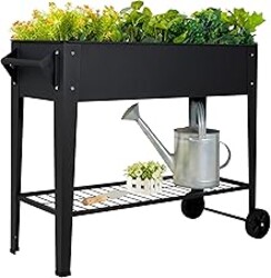 LEETOLLA Elevate 32" Tall Raised Garden Bed Outdoor with Wheels & Shelf for Mobility, 400LBS Capacity, Anti-Rust Steel Planter Box for Vegetables/Herbs, Patio-Balcony-Backyard