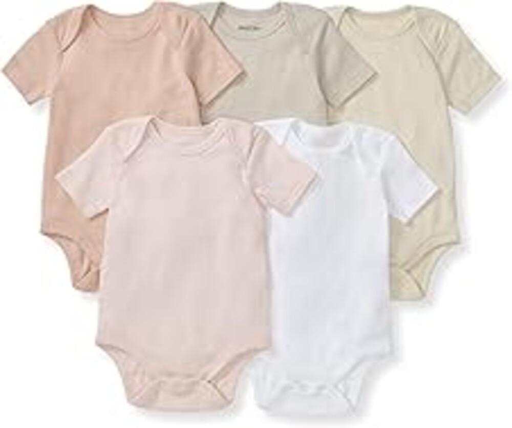 Burt's Bees Baby Bodysuits, Short Sleeve and Long Sleeve One-Pieces, 100% Organic Cotton, Pack of 5