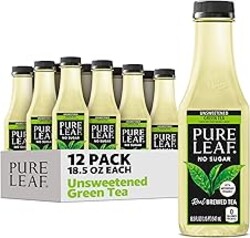 Pure Leaf Iced Tea, Unsweetened Green Tea, 18.5 fl Oz Bottles (Pack of 12)