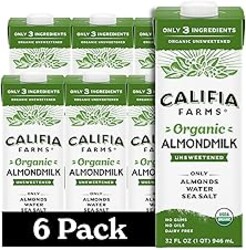 Califia Farms - Organic Unsweetened Almond Milk, 32 Oz (Pack of 6), Dairy Free, Vegan, Plant Based, Keto, Vegan, Gluten Free, Non GMO, USDA Organic