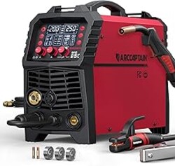 ARCCAPTAIN 250A MIG Welder, 110V 220V Gas MIG/Gasless MIG/Stick/Lift TIG/Spool Gun/Spot 6 in 1 Welding Machine Aluminum Welding Machine Professional Welder Machine with Large LED Display