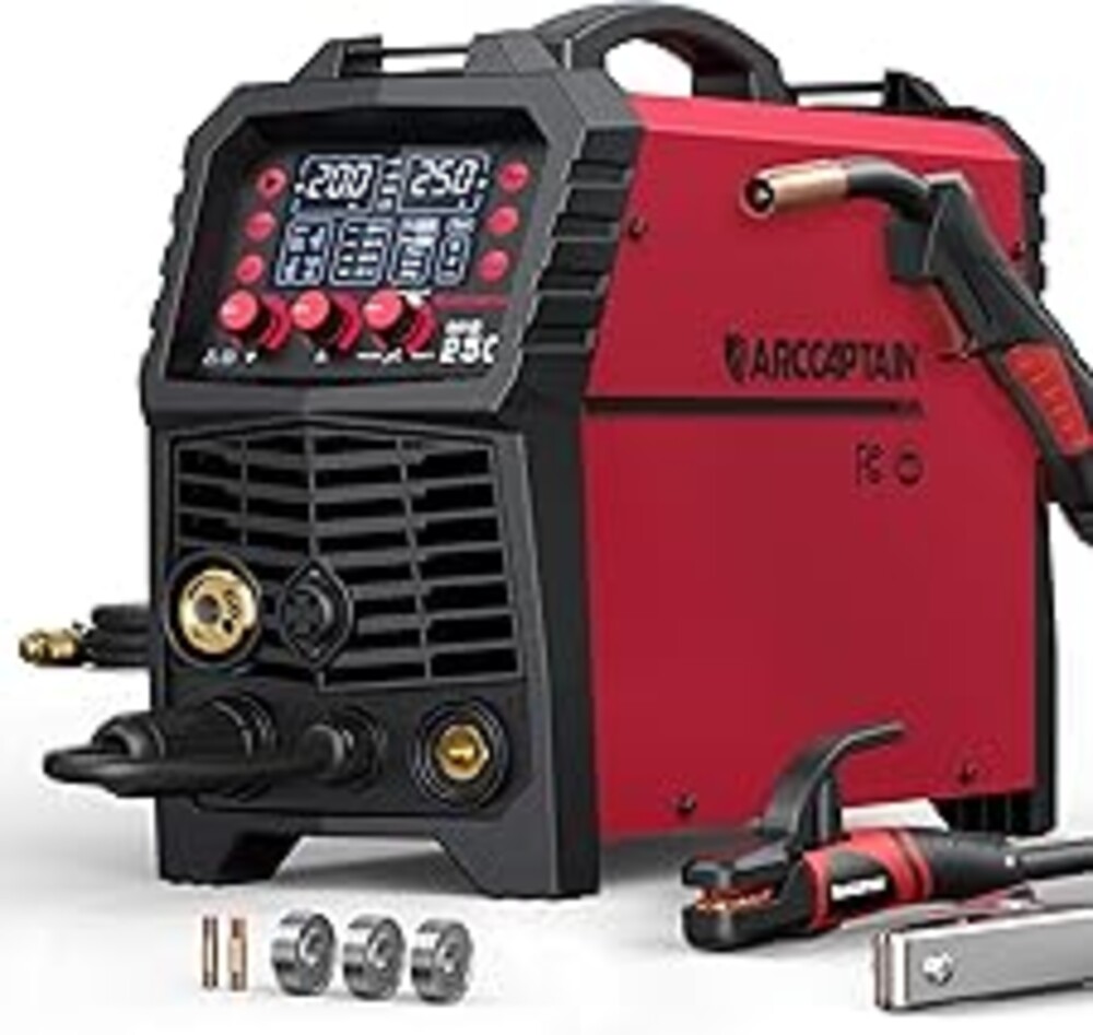 ARCCAPTAIN 250A MIG Welder, 110V 220V Gas MIG/Gasless MIG/Stick/Lift TIG/Spool Gun/Spot 6 in 1 Welding Machine Aluminum Welding Machine Professional Welder Machine with Large LED Display