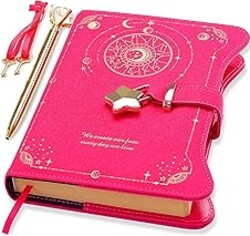 Hoci Poci Diary with Lock and Keys for Girls Gift Ideas, 360 Kraft Pages Journal for Women, B6 Refillable Notebook for Writing with Pen and Bookmark (Hot Pink)