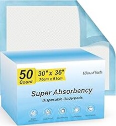 Wowflash Super Absorbency Disposable Leakproof Underpads with Quick Drying for Baby, Adults, Puppy, Dog Bed Pee Pads, Extra Large, XXL Incontinence Pads, 30” x 36”, 50 Count