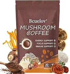 Mushroom Coffee,Instant Coffee with 6 Adaptogenic Mushrooms (Cordyceps, Lion’s Mane, Shiitake, Turkey Tail) for Better Energy, Focus, Positive Mood & Immune Support - 30 Servings