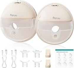 Paruu Hands Free Breast Pump P16, Wearable Breast Pump Electirc Portable with 4 Modes & 12 Levels, Max 309mmHg Strong Suction 19/21/24mm Flange Inserts Wearable Breastfeeding Pump, 2 Pack（Nude