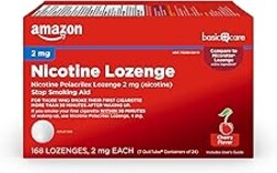 Amazon Basic Care Nicotine Polacrilex Lozenge, 2 mg (Nicotine), Cherry Flavor, Stop Smoking Aid, Quit Smoking, Reduces Cravings, 168 Count
