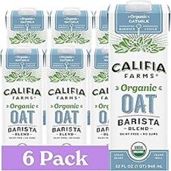 Califia Farms - Organic Oat Barista Blend, 32 oz (Pack of 6), Shelf Stable, Dairy Free, Plant Based, Vegan, Non GMO, Organic Milk, Creamer, Milk Frother, Oatmilk