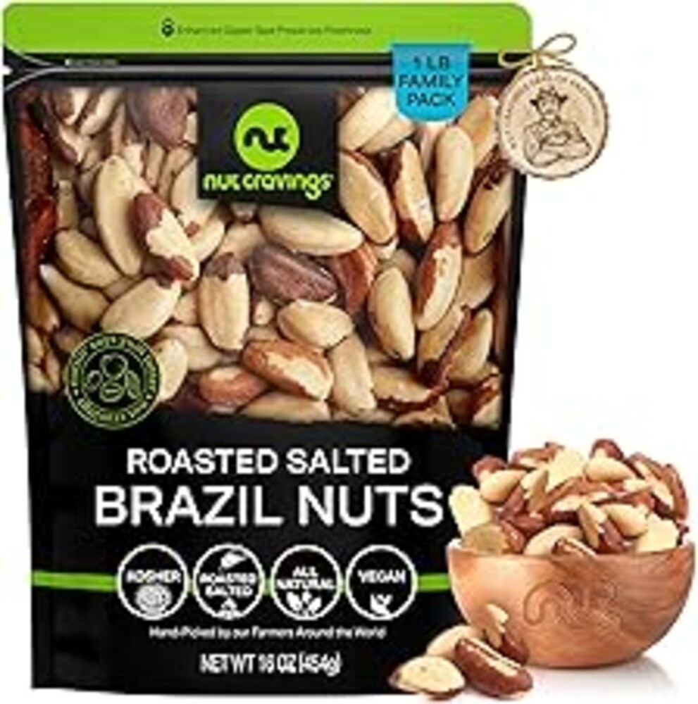 NUT CRAVINGS - Brazil Nuts Roasted & Salted - No Shell, Whole (16oz - 1 LB) Packed Fresh in Resealable Bag - Healthy Protein Food Snack, Food Assortments
