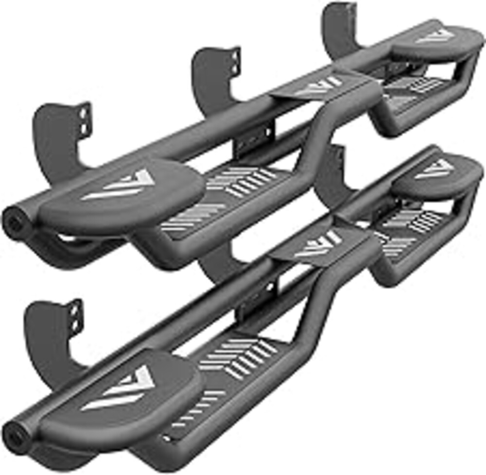 YZONA Three Raised Steps Running Boards Side Steps Compatible for 2005-2025 Nissan Frontier Crew Cab (4 Full Size Doors), Two Stairs Design Bolt-on Side Rails Step Nerf Bar (Black Powder Coated)