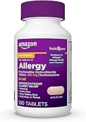 Amazon Basic Care All Day Allergy Relief, Fexofenadine Hydrochloride Tablets, 180 mg, Antihistamine, Non-Drowsy, 24-Hour Relief for Sneezing, Itchy Eyes, Runny Nose, Hay Fever, 150 Count