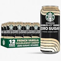 Starbucks Doubleshot Zero Sugar Coffee Energy Drink, French Vanilla, 15 fl oz Cans, (12 Pack), Zero Sugar, B Vitamins, Ginseng, Guarana, Iced Coffee Drink