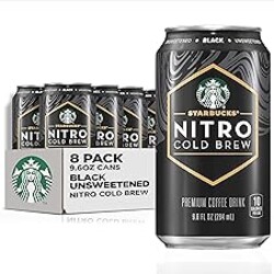 Starbucks - RTD Coffee Nitro Cold Brew, Black Unsweetened, 9.6 fl oz Cans (8 Pack), Iced Coffee, Cold Brew Coffee, Coffee Drink