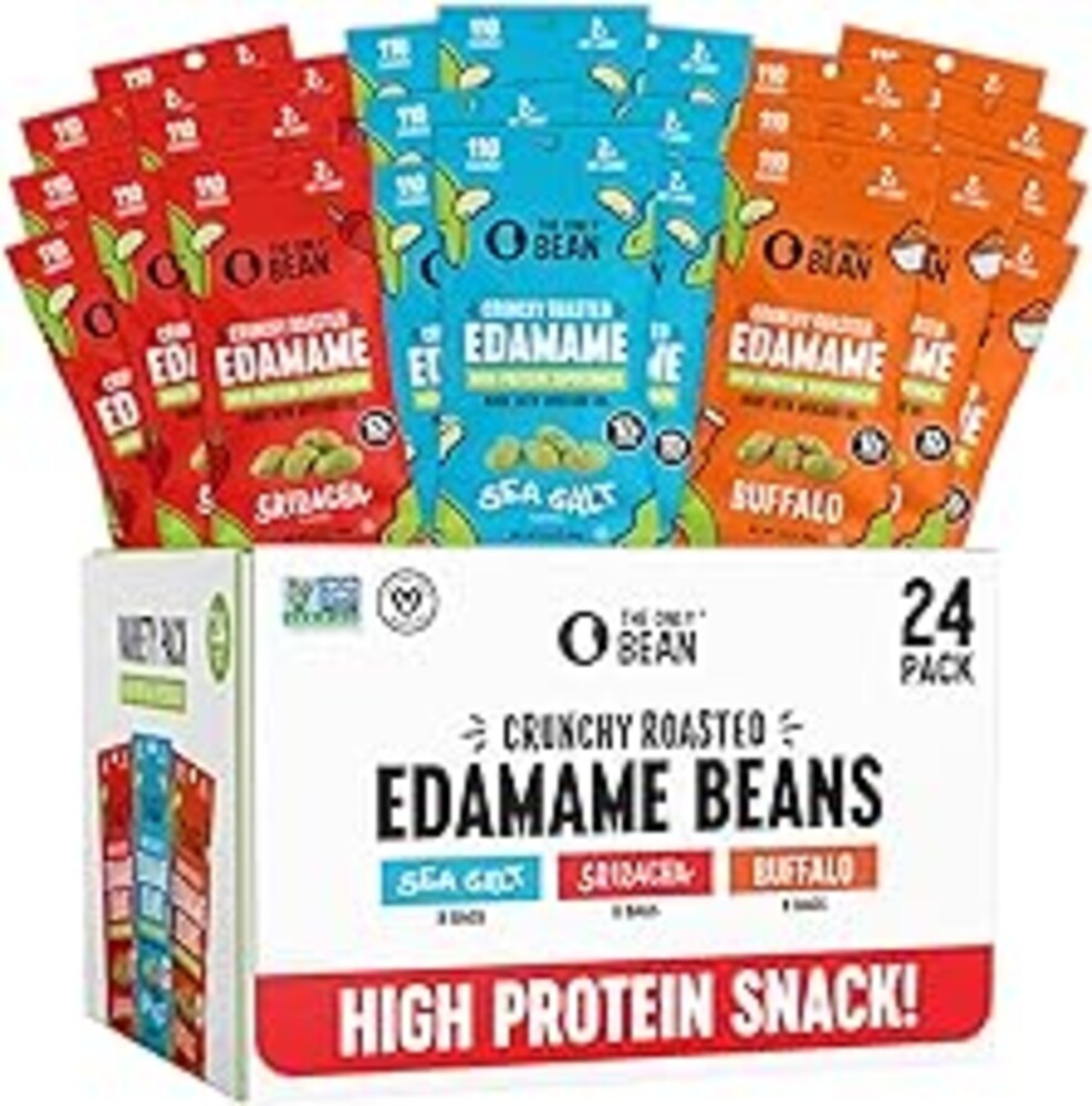The Only Bean Crunchy Roasted Edamame - Healthy Snacks for Adults and Kids (Variety Pack), Low Carb Keto Snack Food, Vegan Gluten Free High Protein Snacks (11g), Office Snack, 0.9oz 24 pack