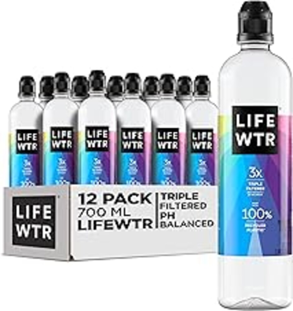 LIFEWTR Premium Purified Water, pH Balanced with Electrolytes, 100% recycled plastic bottles, 23.7 Fl Oz Flip Cap Bottles, 700 mL (Pack of 12)