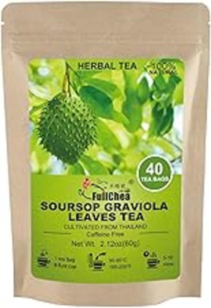 FullChea - Soursop Leaves Tea Bags, 40 Teabags - Premium Soursop Graviola Leaves - Hojas De Guanabana Tea - Non-GMO - Caffeine-free - Improve Digestion, Support Healthy Skin & Sleep