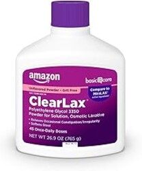 Amazon Basic Care ClearLax Polyethylene Glycol 3350 Powder for Solution, Osmotic Laxative, Relieves Occasional Constipation, Unflavored, 1.68 pound (Pack of 1)