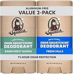 Dr. Squatch Natural Men’s Deodorant – Aluminum Free Natural Deodorant Men with Charcoal & Postbiotics for 72-Hour Odor Protection – Rainforest Rapids + Fresh Falls, 2.65oz Stick (2-Pack)