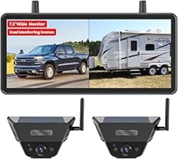 Solar Backup Camera Wireless for RVs and Trailers No-Installation - 7.2" HD 1080P Monitor,Dual Camera System, Strong Magnetic Scratch-Proof Rear View Camera for Trucks, Campers, SUVs, and Cars