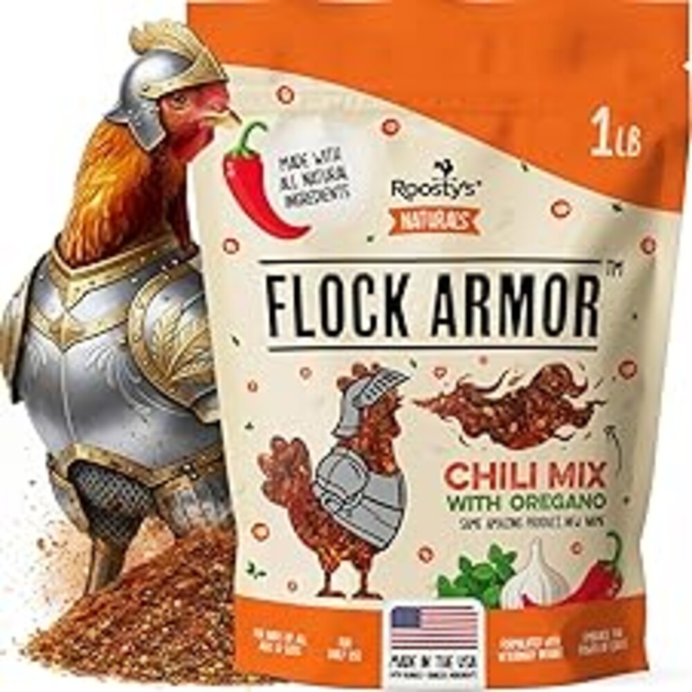 Roosty's Naturals Flock Armor - Chicken De-Wormer Powder - Chili Mix | XL 1LB Pouch | All-Natural Formula | US-Made Chicken Wormer - 16oz Bag
