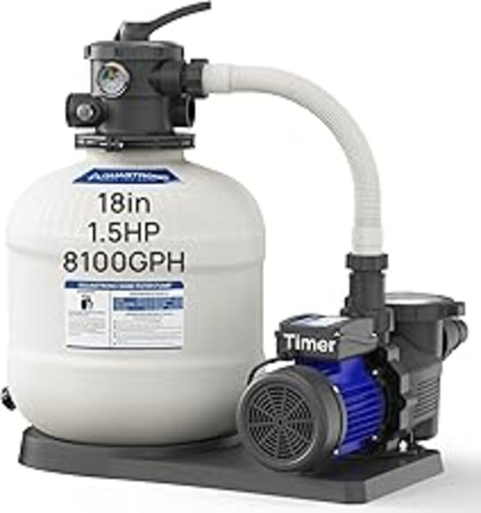 AQUASTRONG Sand Filter Pump for Above Ground Pool with Timer, Pool Pumps Above Ground, Pool Filter With 6-Way Valve, Improved Circulation and Filtration, 18in, Up to 28000 GAL