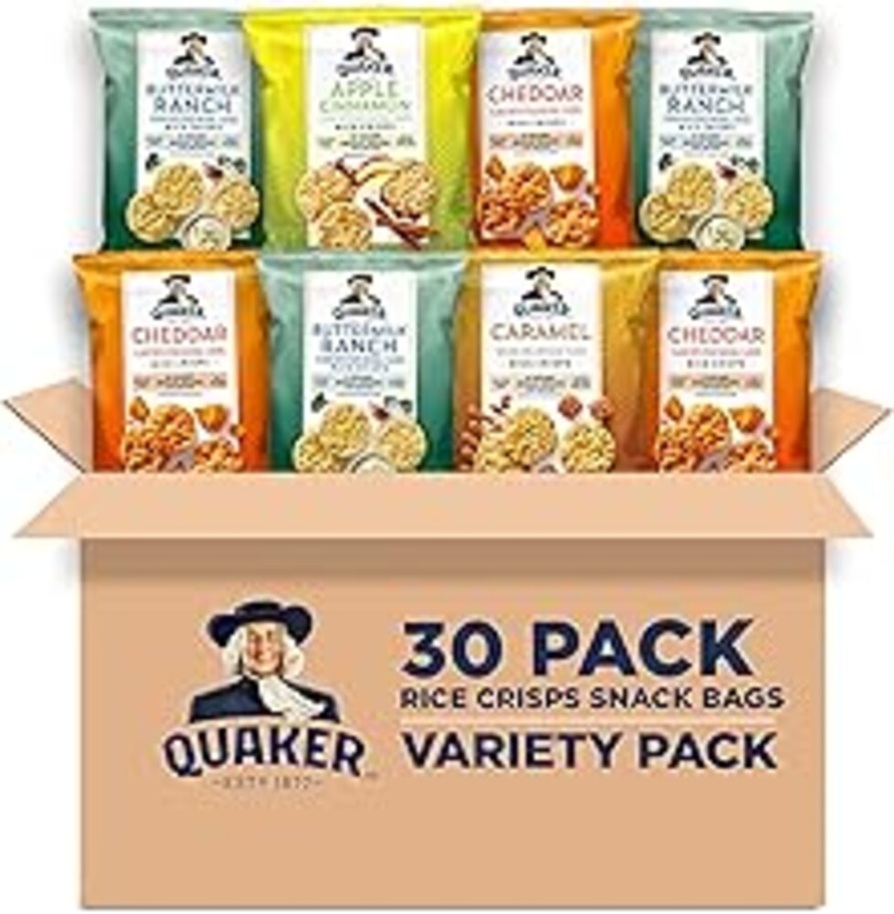 Quaker Rice Crisps, Gluten Free, 4 Flavor Sweet and Savory Variety Mix, Single Serve, 30 count