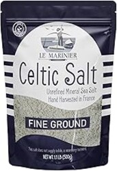 Le Marinier Celtic Salt Organic Fine Ground, 1.1lb - 18oz. Mineral Rich. 100% Natural and Unrefined. French Sea Salt Organic Vital Minerals. Hand Harvested Mineral Salt (1.1lb Fine Ground)