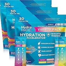 HydroMATE Electrolyte Powder Variety Pack Bulk Hydration Packets Low Sugar 90 Count