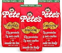 Low Carb, Protein Pasta Variety | Penne, Rotini, Elbow Macaroni with 17g Protein, 7g Carbs | Healthy, Keto Pasta Made in Italy | 3-Pack, 8oz - Pete’s Pasta