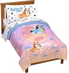 Jay Franco Bluey & Bingo Toddler Comforter Set - 4 Piece Bed Set Includes Sheet Set & Pillow Covers - Super Soft Clouds & Stars Kids Bedding