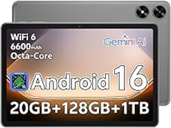 SHARECLOUD Android 16 Tablet 10.1 inch Tablet with Octa-Core Processor, 20GB RAM 128GB ROM 1 TB Expandable, 1280x800 HD IPS Touch Screen, GPS, 8H Battery, WiFi 6, BT 5.2, Dual Camera (Gray)