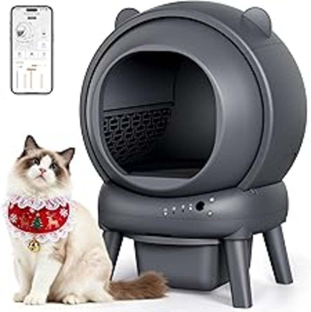 Vivirata Automatic Litter Box, Self Cleaning Litter Box with App Control, Large Capacity for Multiple Cats, Noise & Odor Control, Dual Safety Sensors, Easy Maintenance with 2 Roll Garbage Bags, Gray