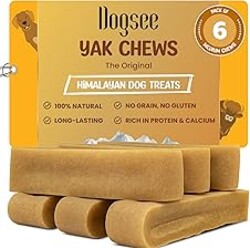 Dogsee Original Yak Cheese Himalayan Dog Chews 1lb (Medium - 6 Bars), 100% All Natural, Dog Treats Medium Breed, Dog Chews Long Lasting for Aggressive Chewers, High Protein, Raw Hide Free