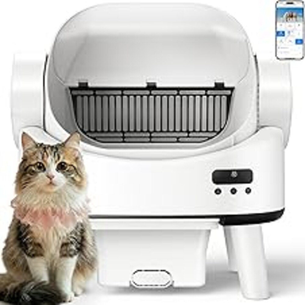 Linvivon Self Cleaning Cat Litter Box, Open-Top Automatic Robot Litter Box for Multiple Cats with App Control, Safety Sensors Protection, Includes Liners, Digital Screen, Washable Sifter &Cat Pedal